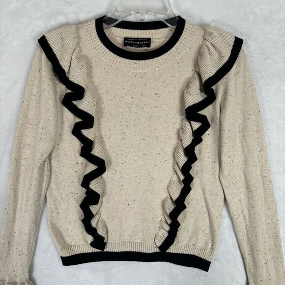 Fifth Label Ruffled Sweater Shirt Size 4 S Cropped Black Cream Preppy Victorian - Picture 12 of 15
